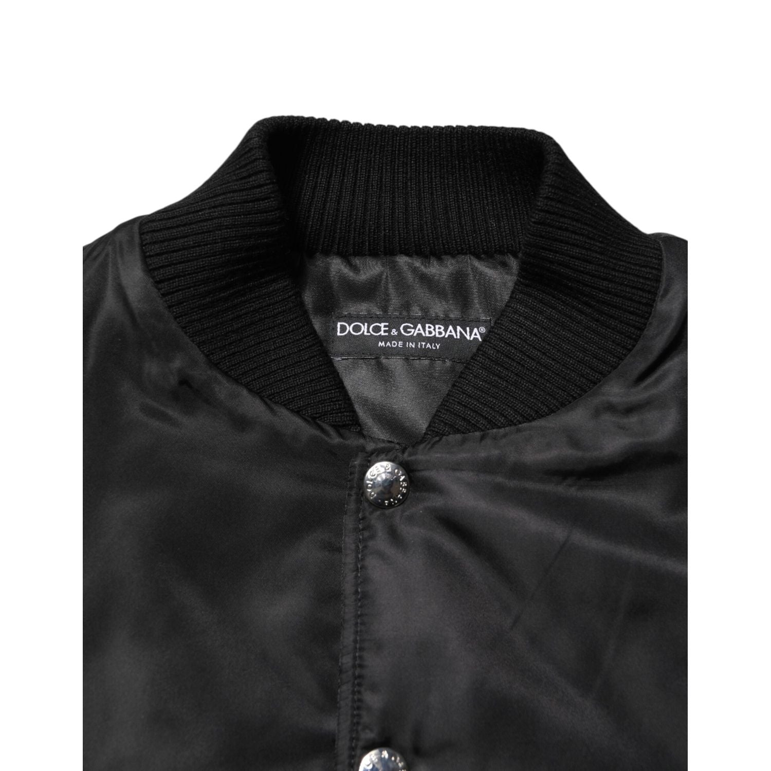 Dolce & Gabbana Black Polyester Logo Plaque Bomber Jacket