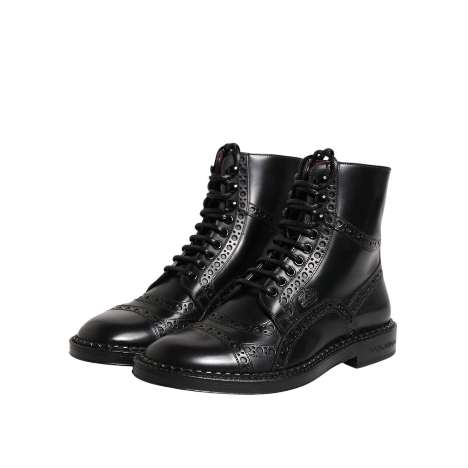 Dolce & Gabbana Black Leather Lace Up Mid Calf Boots Shoes