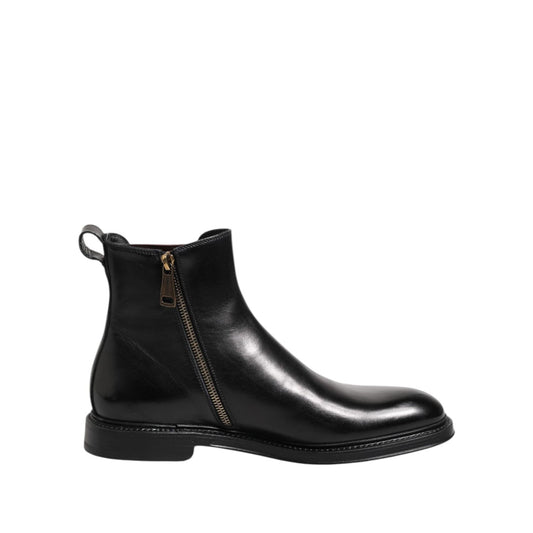 Dolce & Gabbana Black Chelsea Leather Mid Calf Boots Shoes MV7380-40