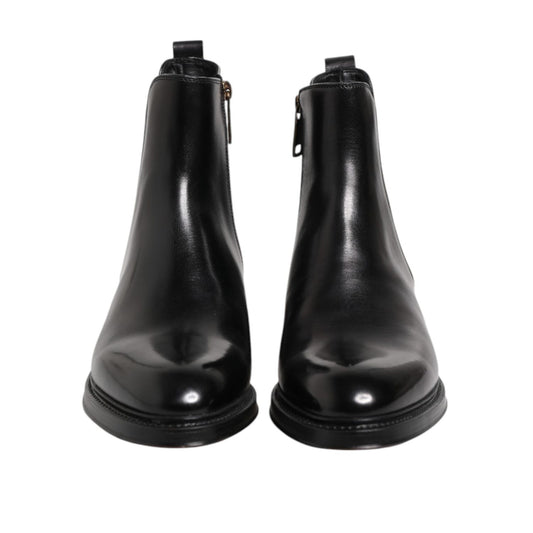 Dolce & Gabbana Black Chelsea Leather Mid Calf Boots Shoes MV7736-40