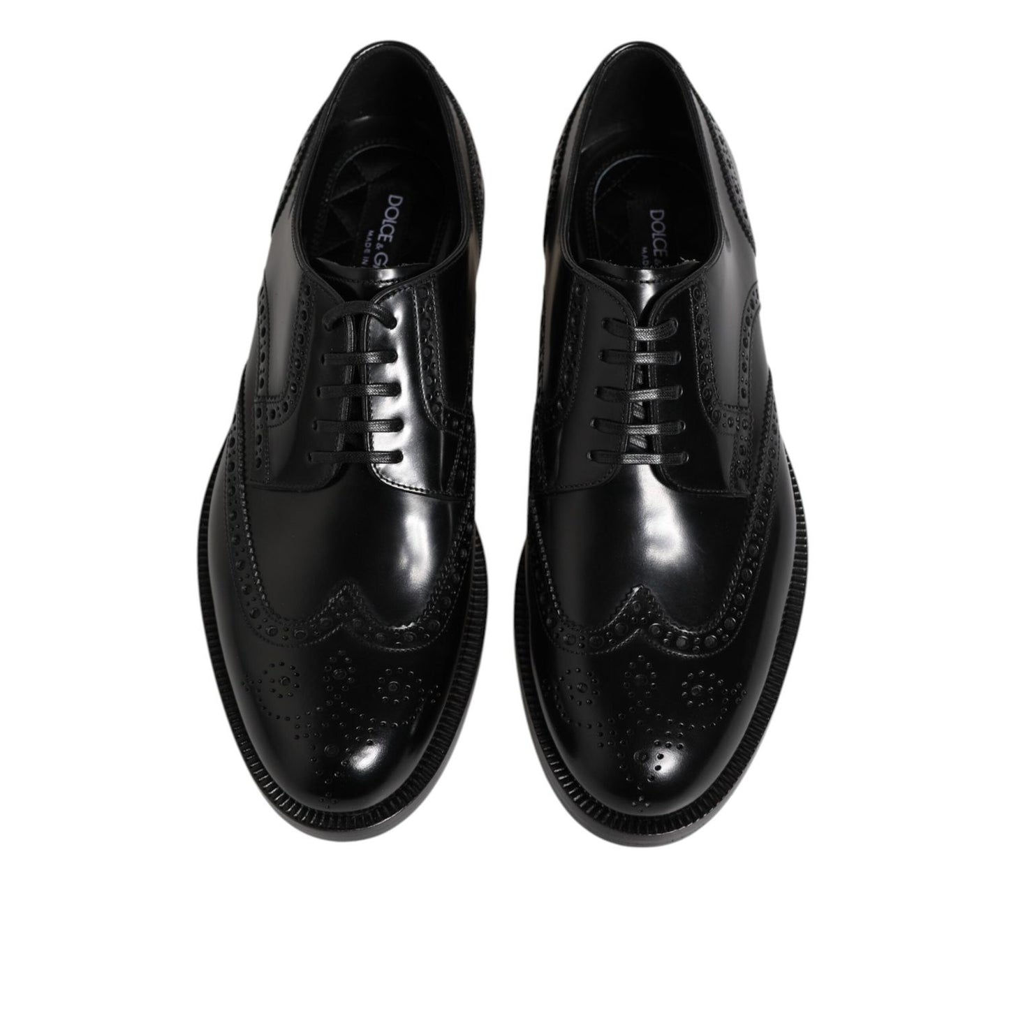 Dolce & Gabbana Black Leather Derby Wingtip Formal Shoes