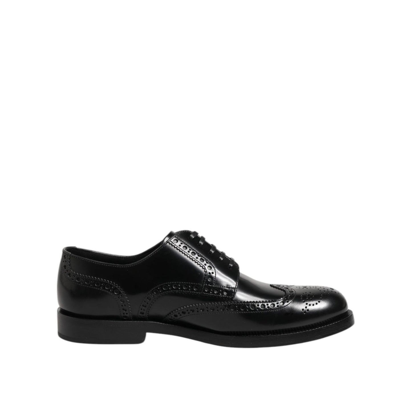 Dolce & Gabbana Black Leather Derby Wingtip Formal Shoes