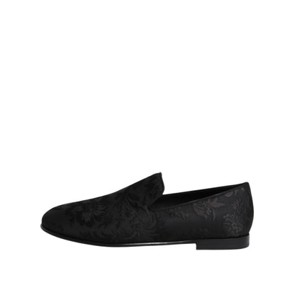 Dolce & Gabbana Black Floral Brocade Loafers Men Dress Shoes