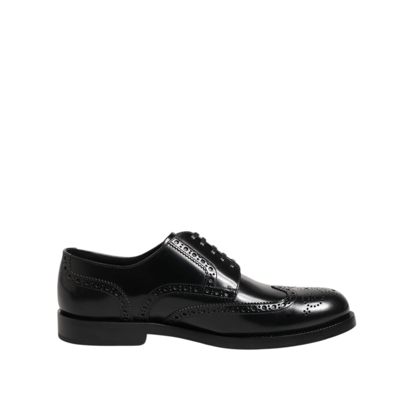 Dolce & Gabbana Black Leather Derby Wingtip Formal Shoes