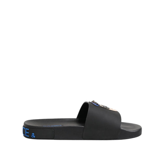 Dolce & Gabbana Black Leather Slides Flats Beachwear Shoes MV7363-40