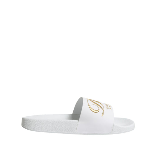 Dolce & Gabbana White Leather Slides Sandals Beachwear Shoes