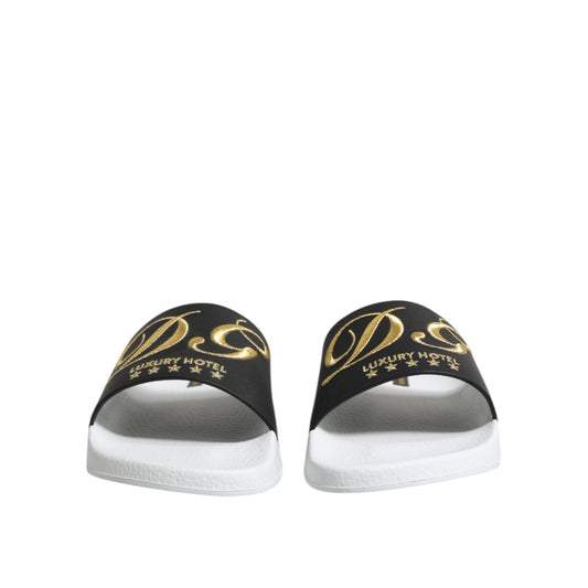 Dolce & Gabbana White Black Leather Sandals Beachwear Shoes MV7389-39
