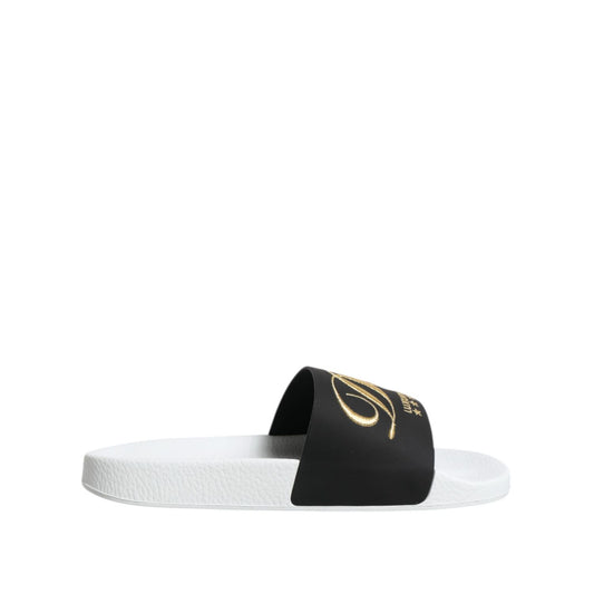 Dolce & Gabbana White Black Leather Sandals Beachwear Shoes MV7389-39