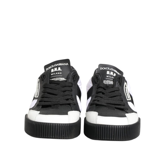 Dolce & Gabbana Black White Leather MIAMI Low Top Sneakers Shoes MV7780-41