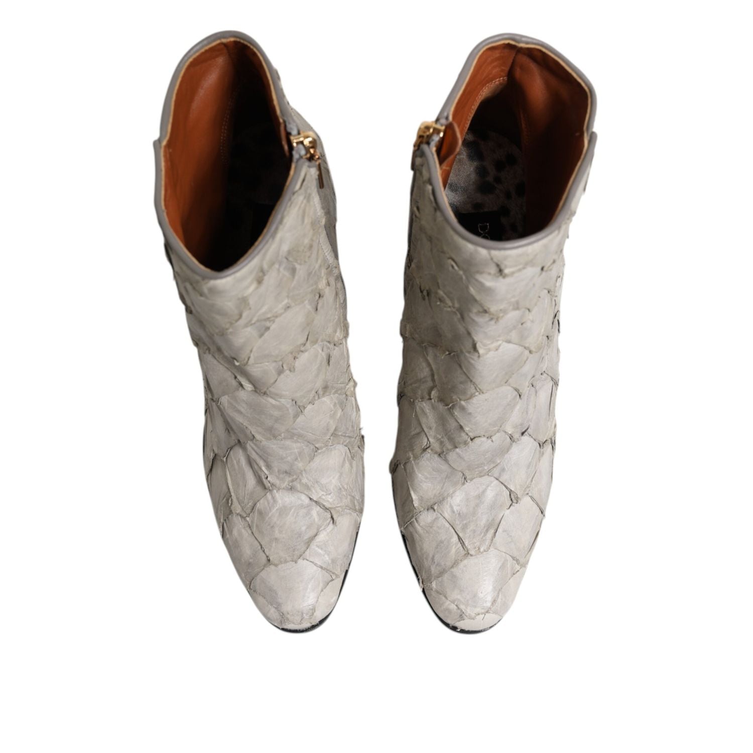 Dolce & Gabbana Off White Leather Heels Ankle Boots Shoes