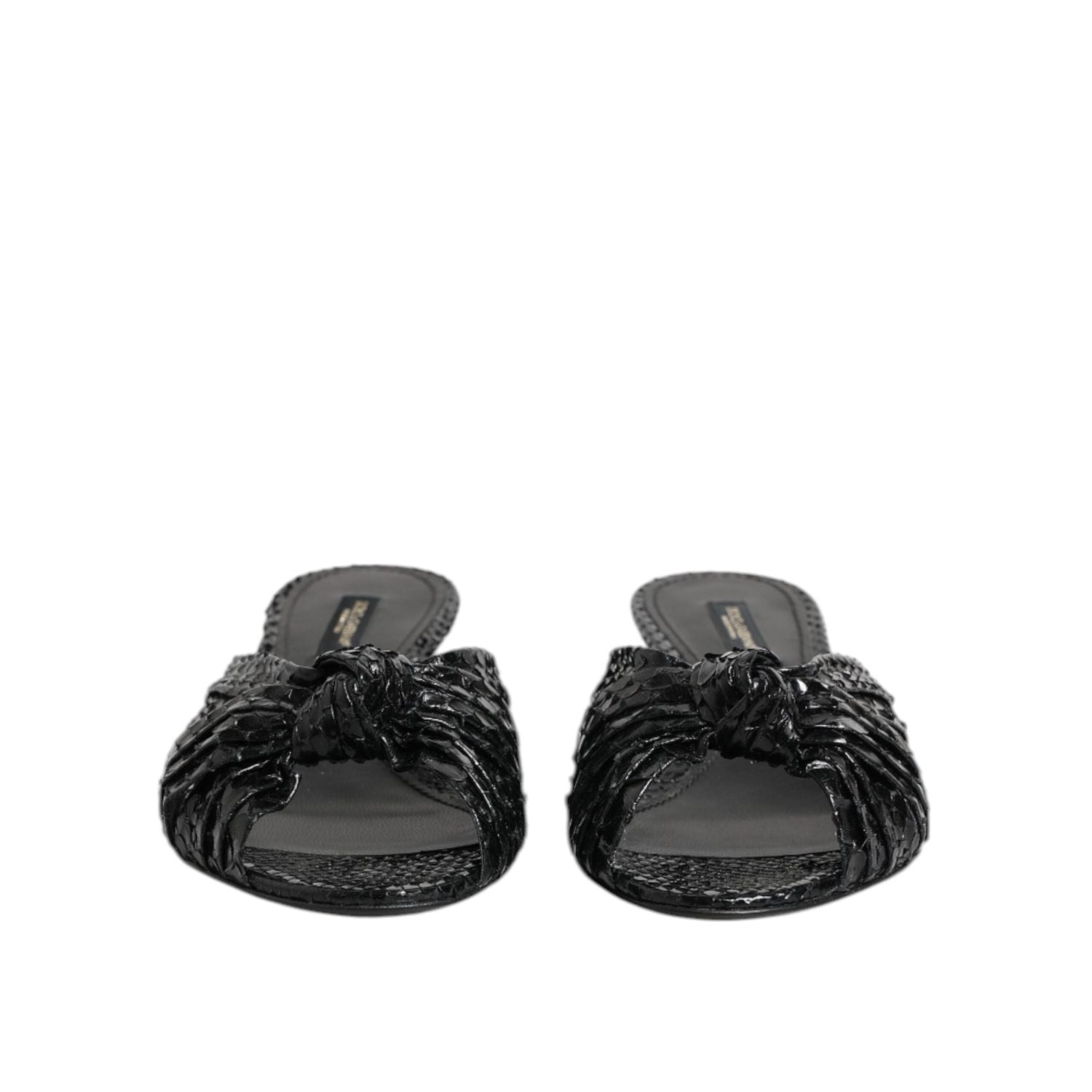 Dolce & Gabbana Black Leather Heels Slides Sandals Shoes