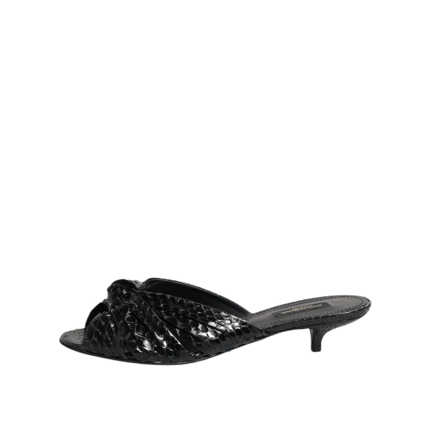 Dolce & Gabbana Black Leather Heels Slides Sandals Shoes