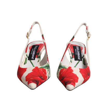 Dolce & Gabbana White Floral Heels Slingback Sandals Shoes
