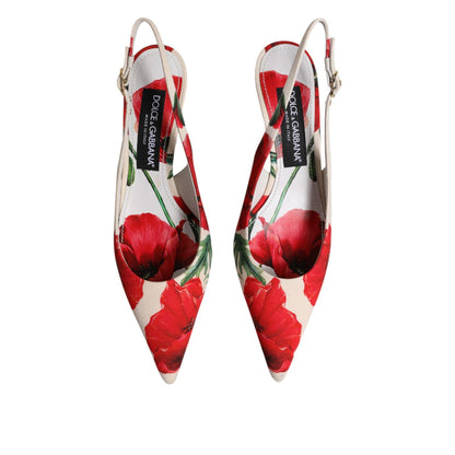Dolce & Gabbana White Floral Heels Slingback Sandals Shoes