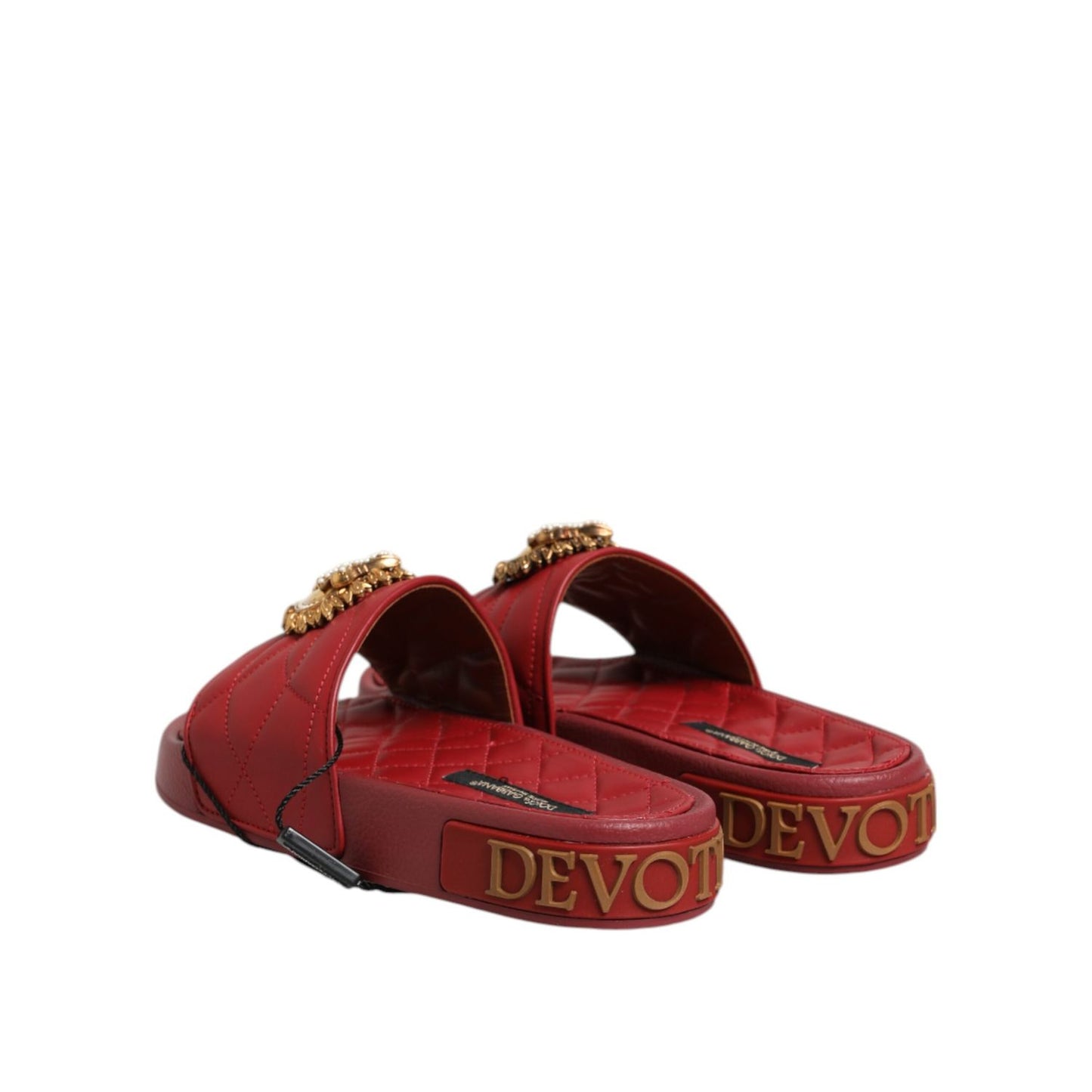 Dolce & Gabbana Red Devotion Matelassé Leather Slides Shoes