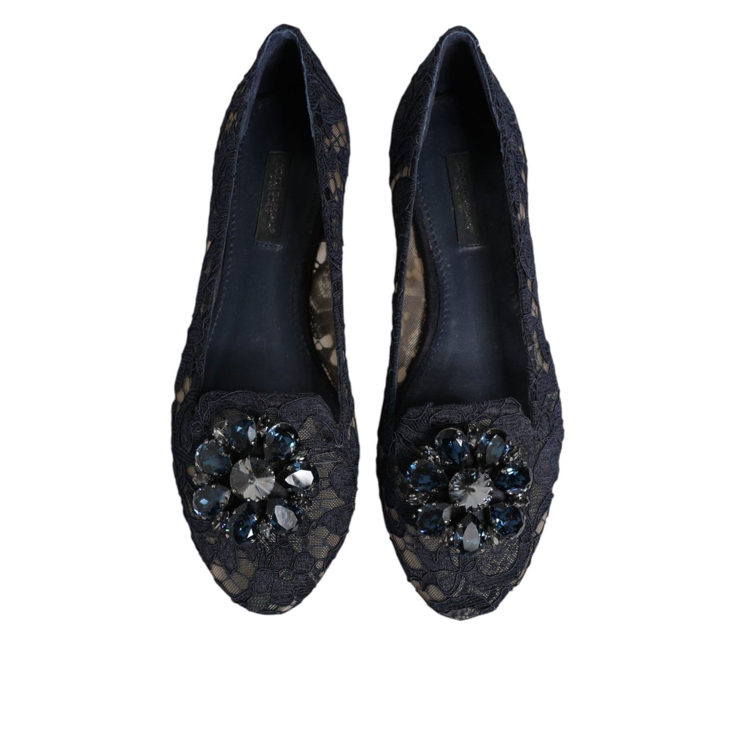 Dolce & Gabbana Blue Taormina Lace Crystals Flats Shoes