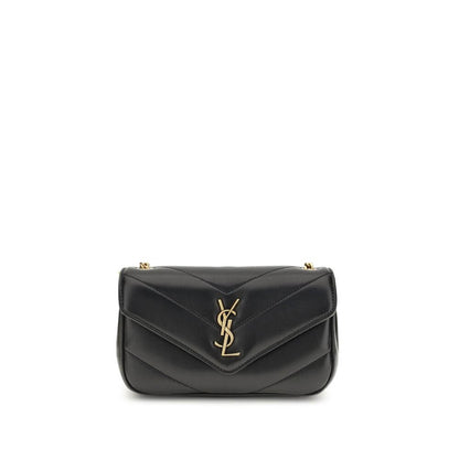 Saint Laurent Black Lamb Ovis Aries Aries Shoulder Bag with YSL logo and quilted design.