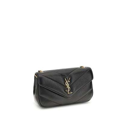 Saint Laurent Black Lamb Ovis Aries Aries Shoulder Bag with YSL logo, quilted leather and chain handle.