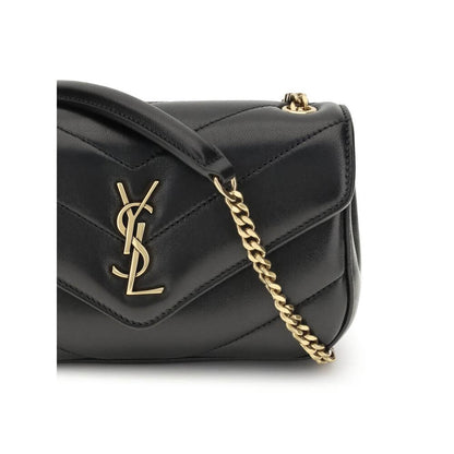 Saint Laurent Black Lamb Ovis Aries Aries Shoulder Bag with YSL logo and gold chain detail