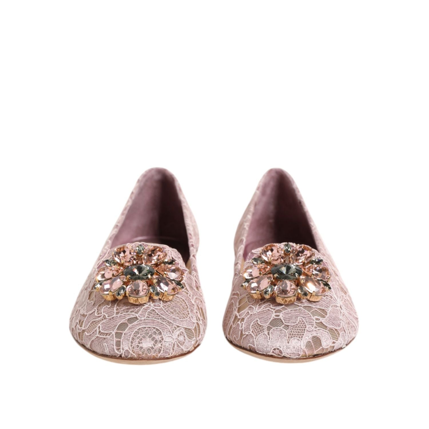 Dolce & Gabbana Pink Taormina Lace Crystals Flats Shoes