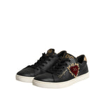 Dolce & Gabbana Black Leather Sacred Heart Sneakers Shoes LA12673-38