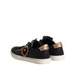 Dolce & Gabbana Black Leather Sacred Heart Sneakers Shoes LA12673-38