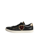 Dolce & Gabbana Black Leather Sacred Heart Sneakers Shoes LA12673-38