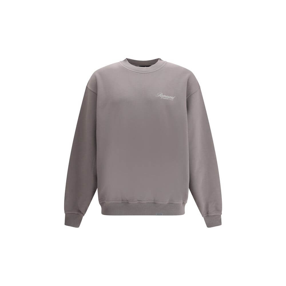 Represent Gray Cotton Sweatshirt with crew neck and printed logo, ribbed hem, ideal for urban casual looks, season AW25.
