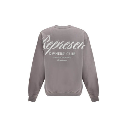 Back view of Represent Gray Cotton Sweatshirt with printed logo, ribbed hem and cuffs, showcasing urban style.