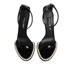 Dolce & Gabbana Black KEIRA Pearl Embellished Sandals Shoes LA11441-36