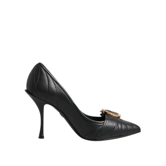Dolce & Gabbana Black Devotion Leather Heels Pumps Shoes LA11445-36