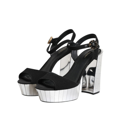 Dolce & Gabbana Black Crystal Ankle Strap Keira Sandal Shoes