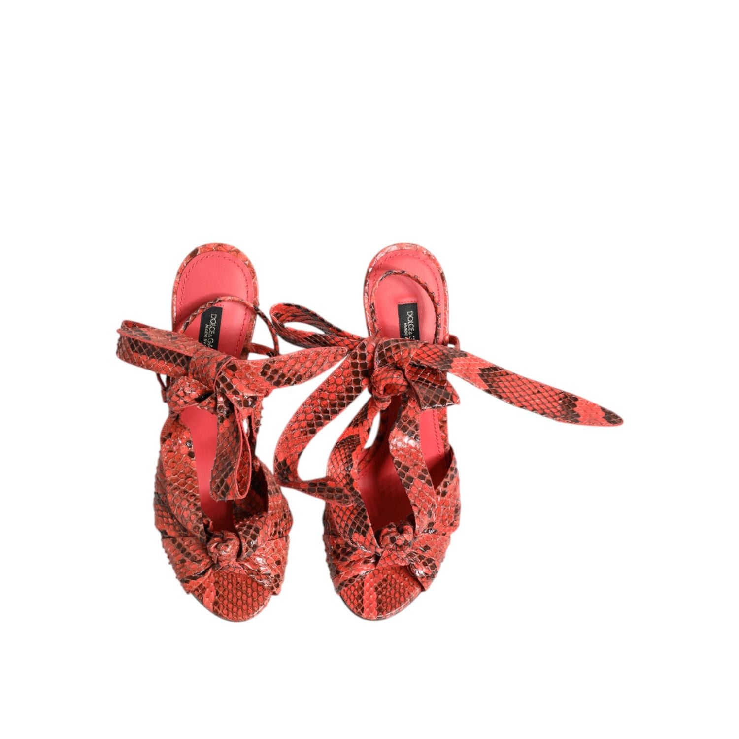 Dolce & Gabbana Coral Python Leather Heels Sandals Shoes