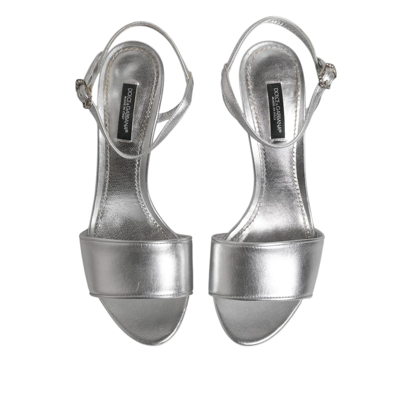 Dolce & Gabbana Silver Leather DG Heels Keira Sandals Shoes LA12745-37.5