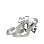 Dolce & Gabbana Silver Leather DG Heels Keira Sandals Shoes LA12745-37.5