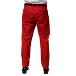 Dolce & Gabbana Red Cotton Pleated Men Formal Trouser Pants