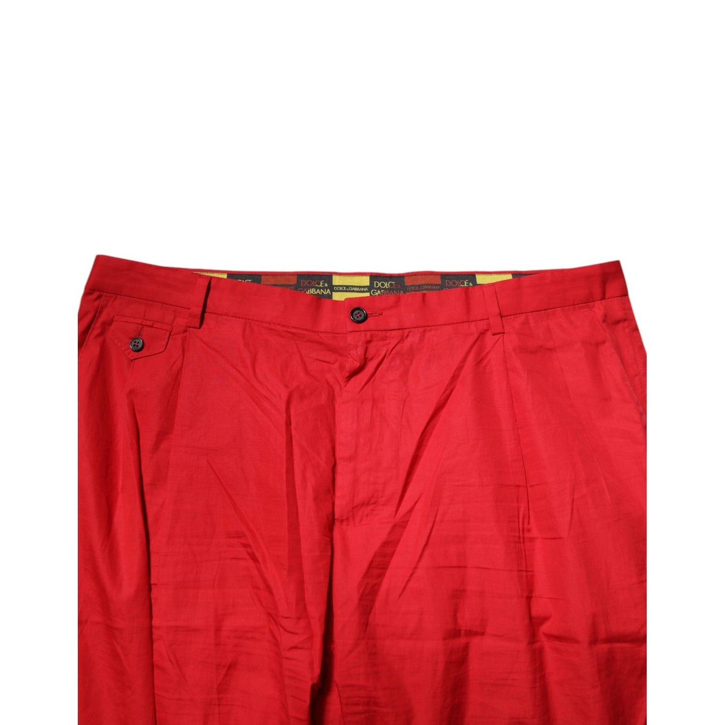Dolce & Gabbana Red Cotton Pleated Men Formal Trouser Pants