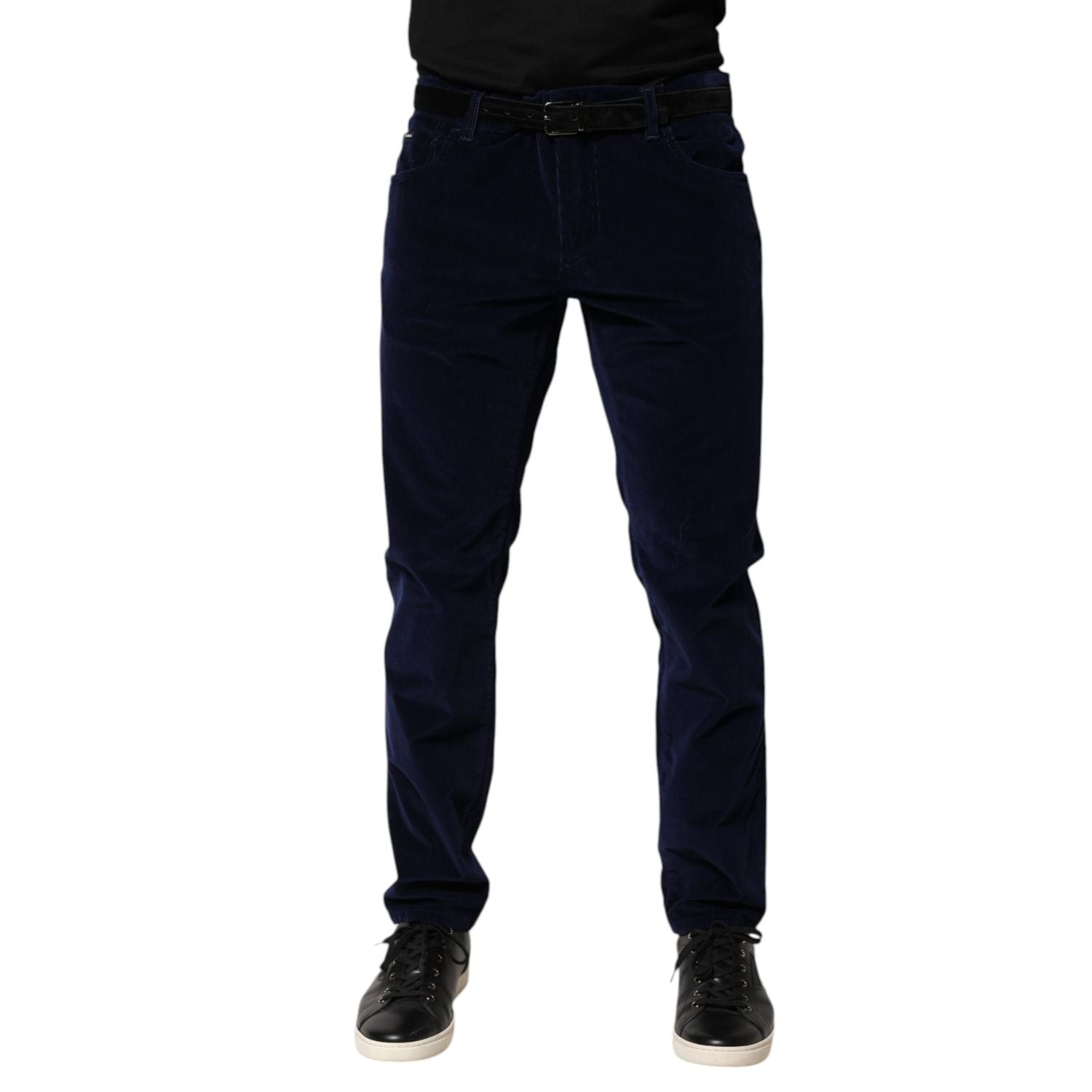Dolce & Gabbana Navy Blue Cotton Tapered Formal Trouser Pants