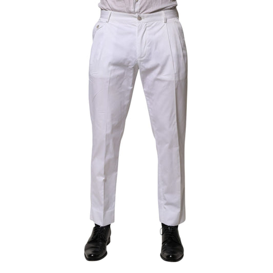 Dolce & Gabbana White Cotton Dress Slim Formal Trouser Pants