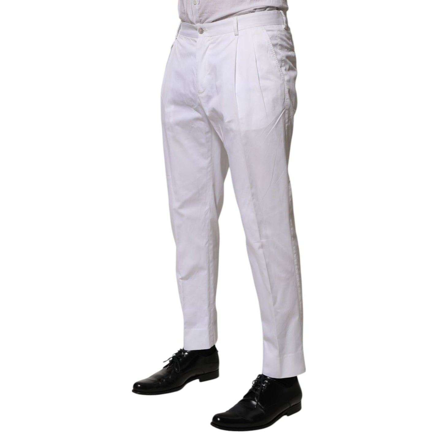 Dolce & Gabbana White Cotton Dress Slim Formal Trouser Pants