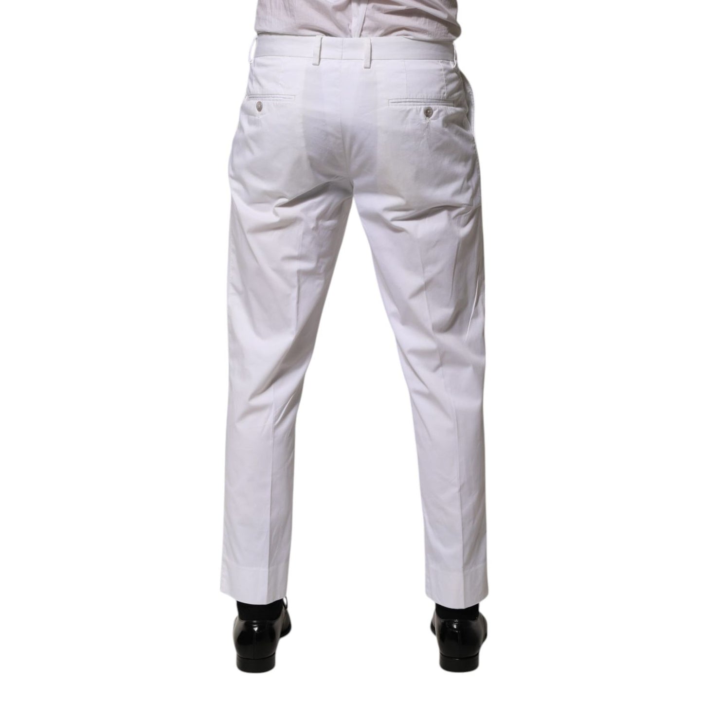 Dolce & Gabbana White Cotton Dress Slim Formal Trouser Pants