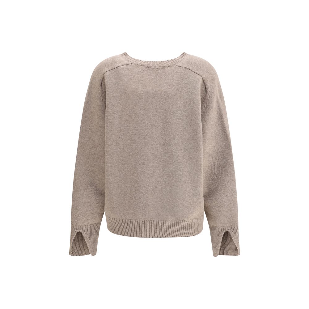 Rohe Beige Wool Sweatshirt with ribbed V-neckline and modern cut-out details