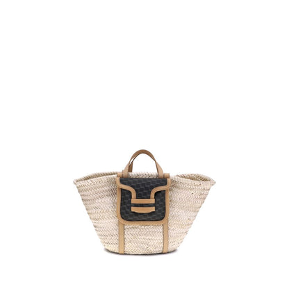 Alt Tag: Pierre Hardy Beige Raffia Shoulder Bag with four handles and internal pouch, combining luxury, functionality, and style.
