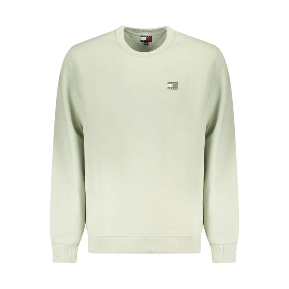 Tommy Hilfiger Green Cotton Men Sweater with logo, eco-friendly and stylish, featuring a classic crew neck and long sleeves.