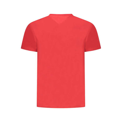 Tommy Hilfiger Red Cotton Men T-Shirt, sustainable fashion with iconic logo, eco-friendly regenerative cotton, perfect for trendsetters.