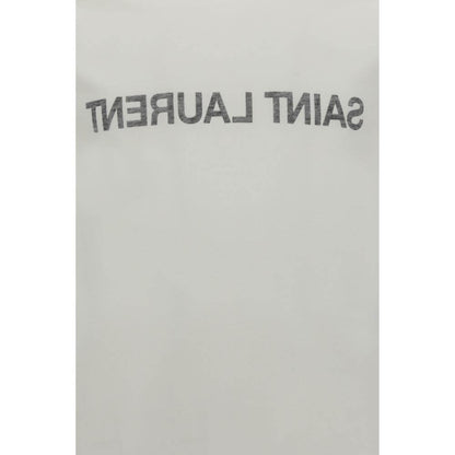 Saint Laurent White Cotton T-Shirt with monogram, ribbed crew neck, 100% cotton, made in Italy, AW25 collection