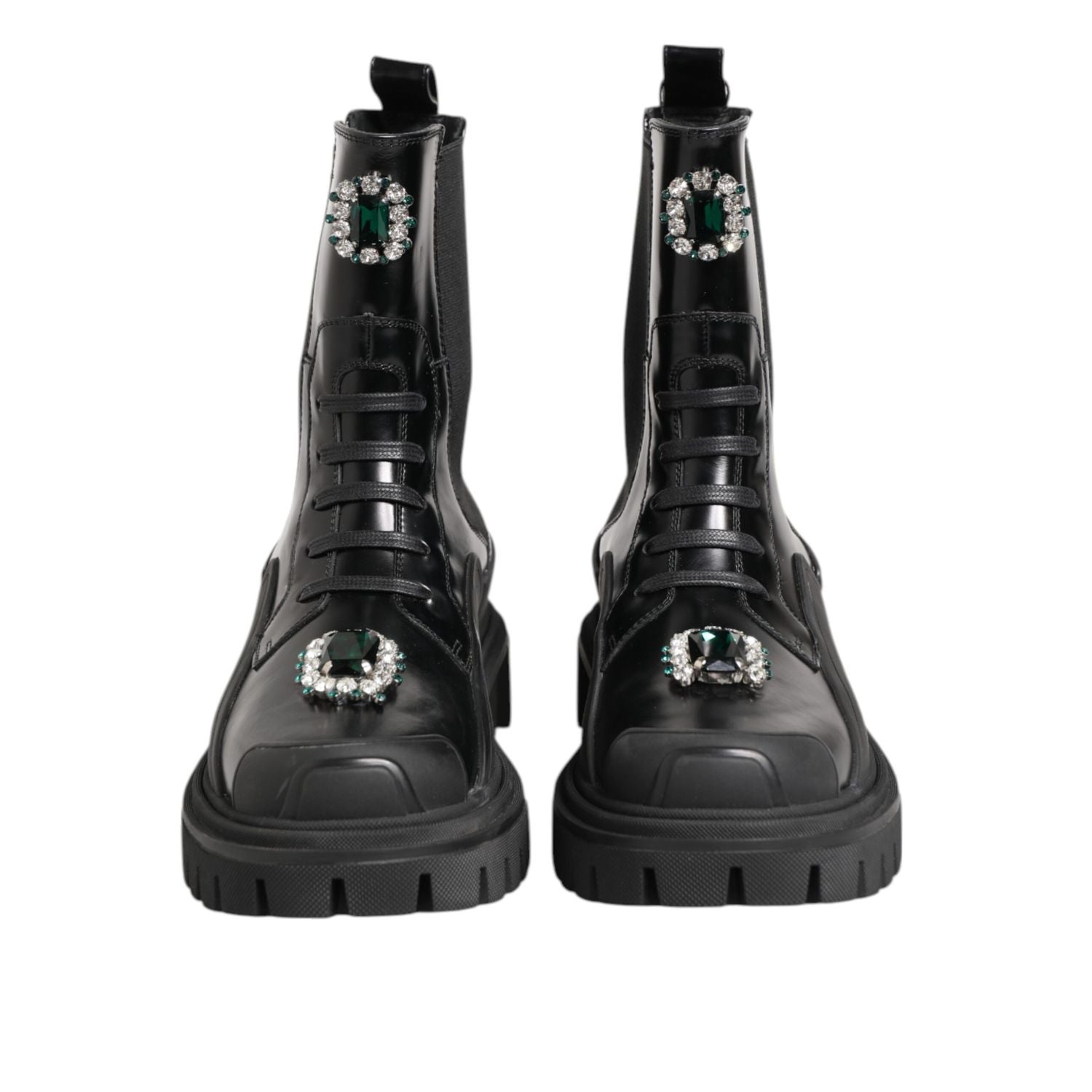 Dolce & Gabbana Black Crystal Embellished Combat Boots Shoes