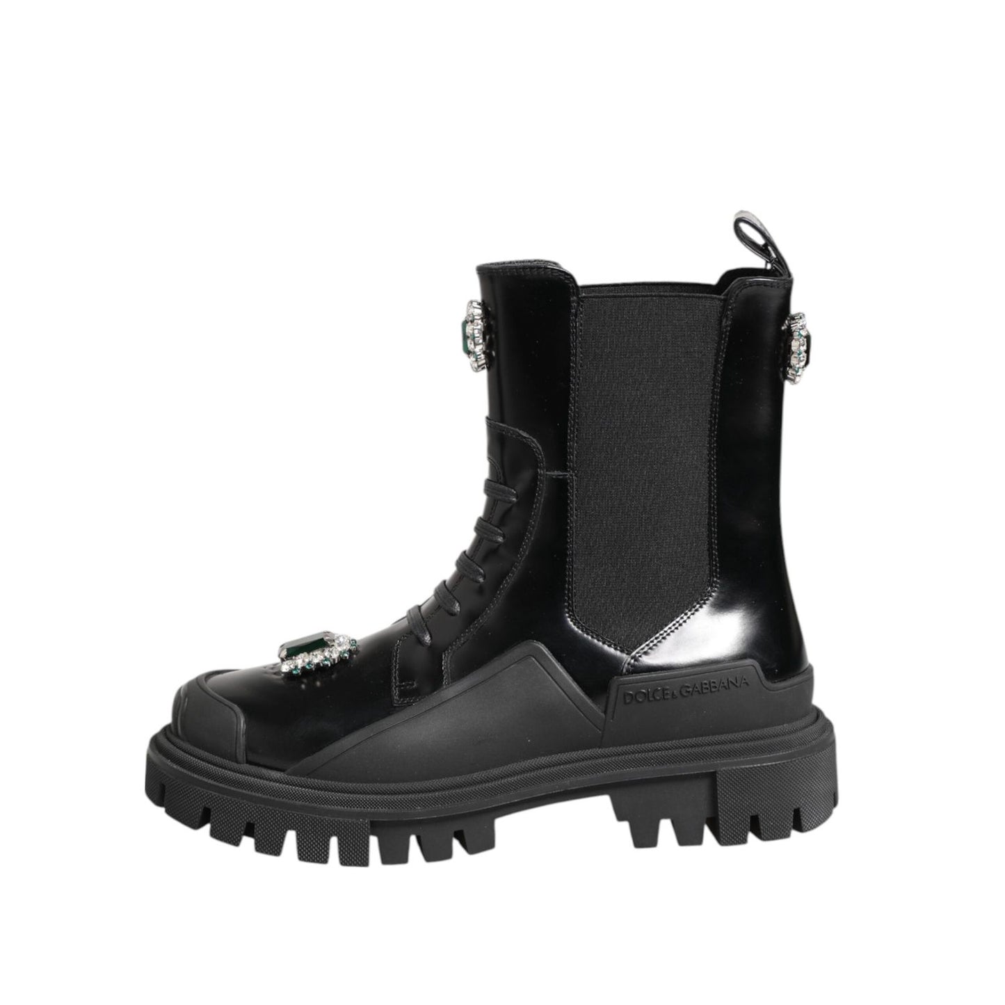 Dolce & Gabbana Black Crystal Embellished Combat Boots Shoes