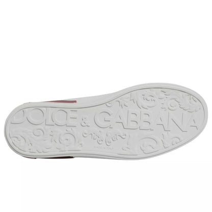 Dolce & Gabbana White Red Leather Logo Portofino Sneaker