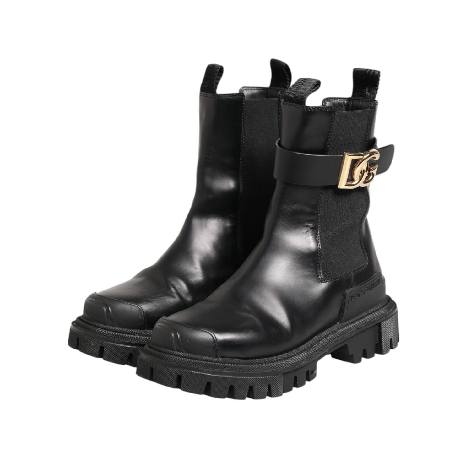 Dolce & Gabbana Black Gold DG Logo Trekking Calf Boots Shoes
